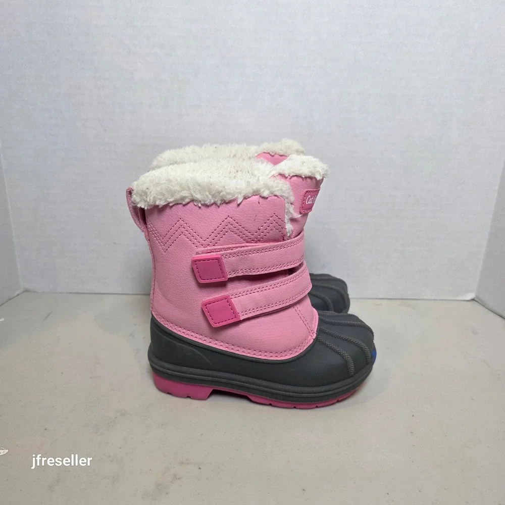 Cat & Jack Toddler Girls Pink Gray Snow Boots Thermolite Faux Fur Size 8